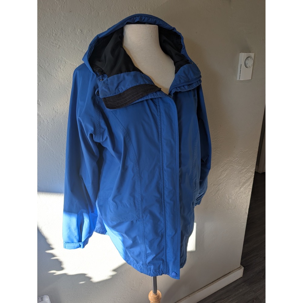 LL Bean womens outdoor Stoaway Gore-tex Blue full zip Hooded Rain Jacket size L
